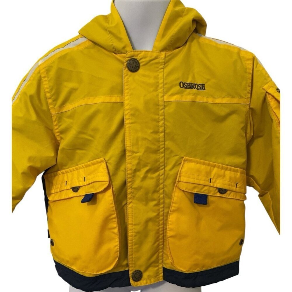 Oshkosh B'gash Genuine Puffer Coat Size 24M Yellow Full Zip Fleece Lined Hooded